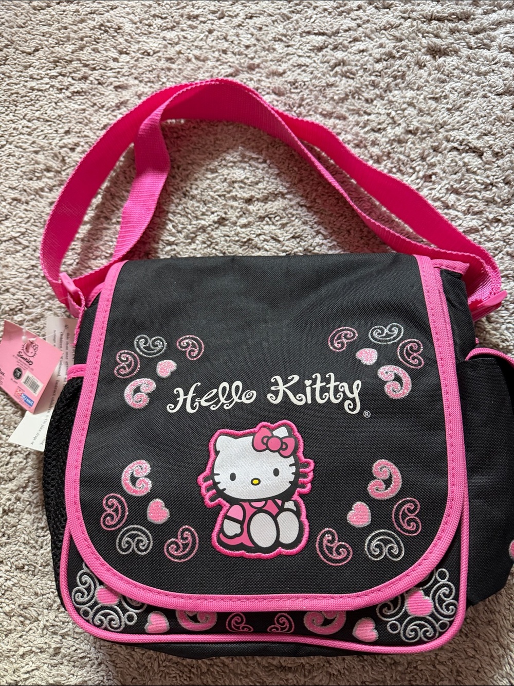 Hello Kitty Black and Pink Kids Shoulder Bag with Character Graphic